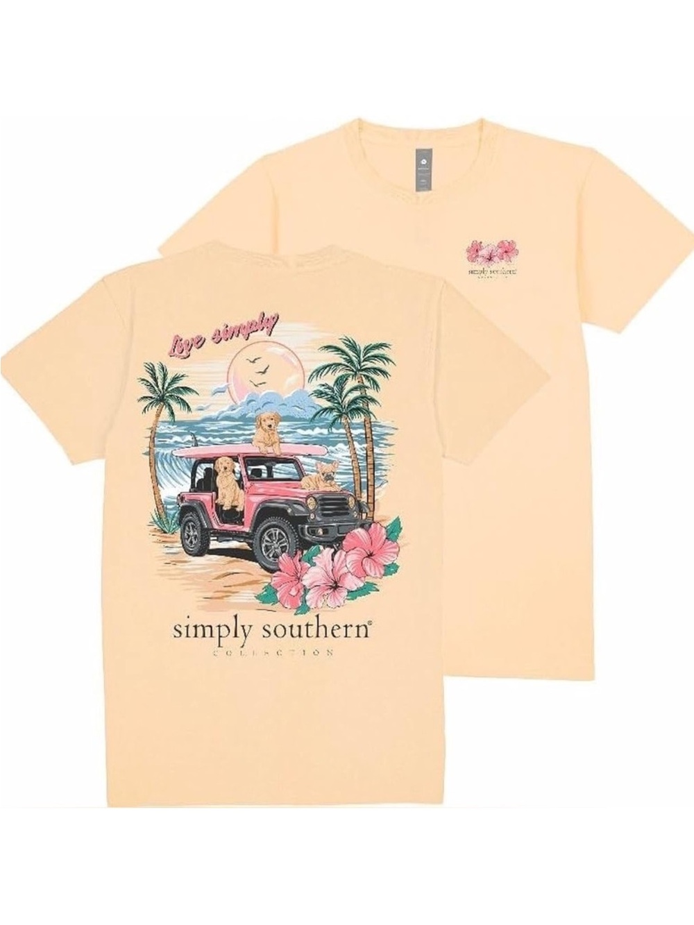 Simply Southern Live Simple Dogs Beach Pink Jeep Tee Beach Women’s Small T-shirt